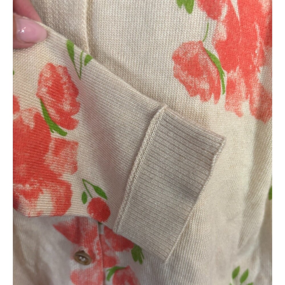 VICI Saddle Rose Knit Floral Cardigan Small Cream Coral Button Front Long Sleeve - Picture 10 of 15